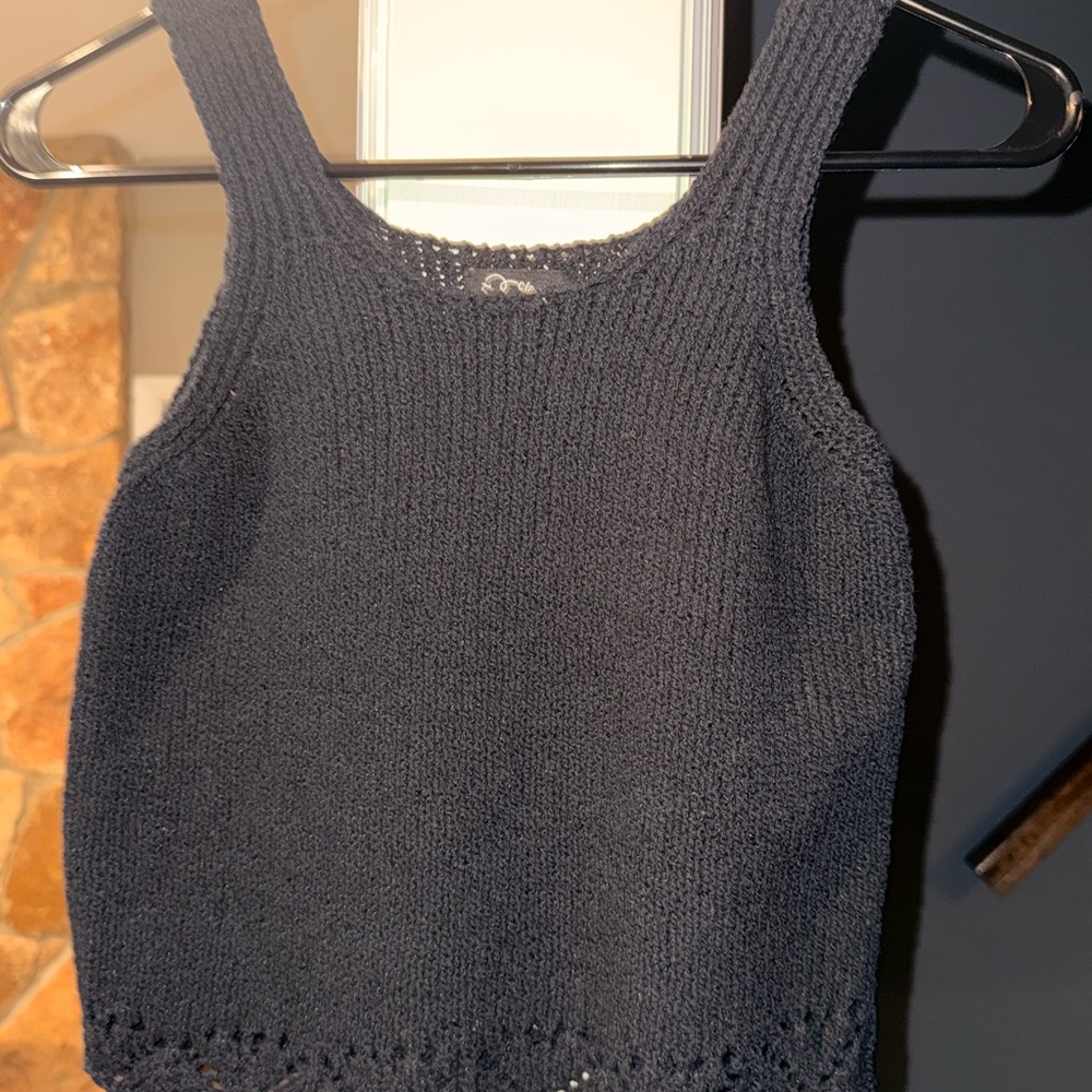 Art Class Black Knit Tank Top Size L 10-12 Crochet Hem Sleeveless
